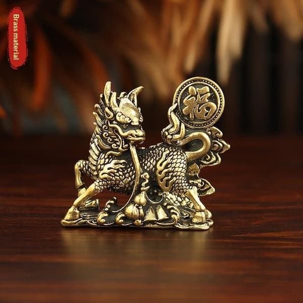 2 st/set Mässing Fu Karaktär Kirin Liten Prydnad Hemmakontor Co Copper