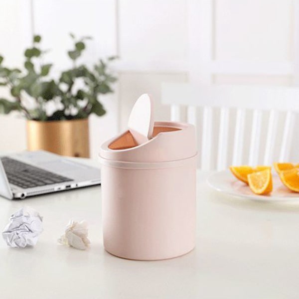 Mini skrivbordspapperskorg Liten papperskorg med lock Sovrumsskräp White