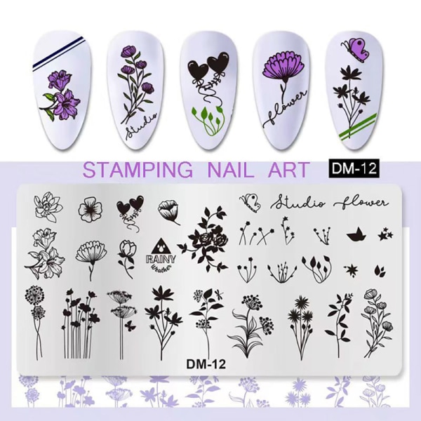 Neglestempling Plader Udskrivning Stencil Manicure Art Stamp Temp DM12