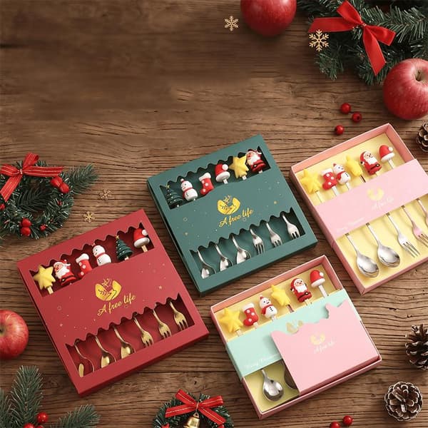 4 st julbestick i rostfritt stål sked gaffel set tecknad hand silvery