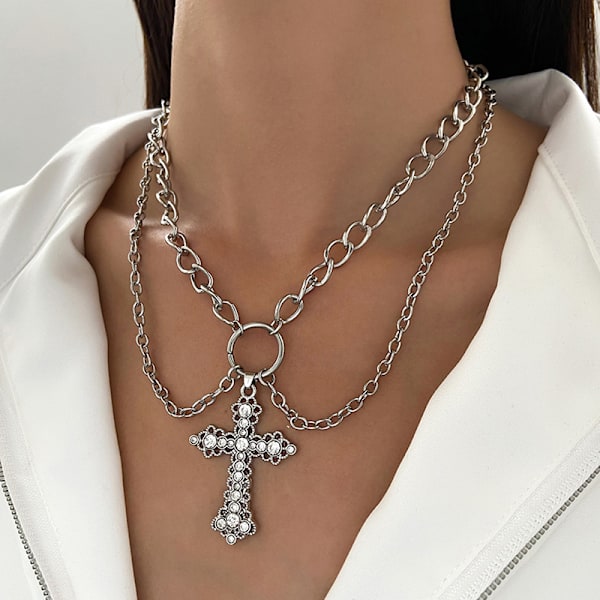 Fashion Retro perlehalskæde Christian Cross Clavicle Chain Swe A1