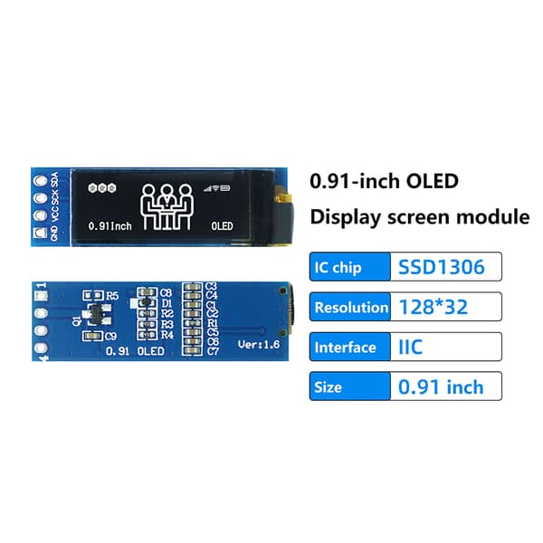 0,91 tommer OLED-modul Hvid/Blå/Gul OLED 128X32 OLED LCD LE White Light