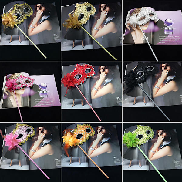 Flower Handheld Mask Women Lady Girls Venetsialainen prinsessanaamio Red