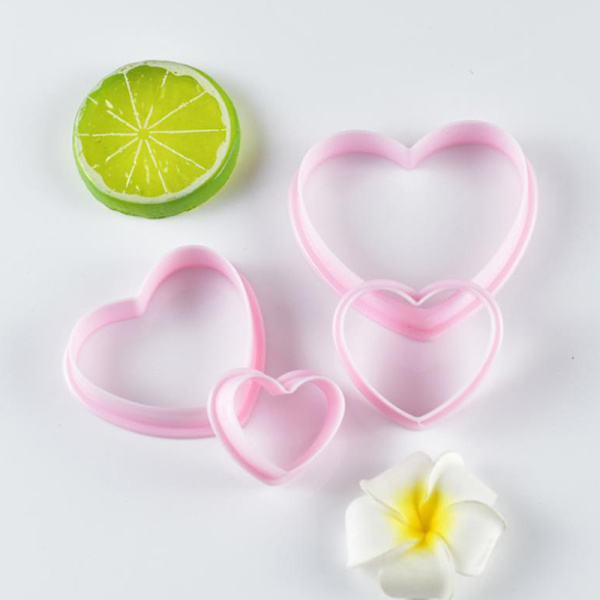4 stk. Hjerteformet Plastik Kageform Cookie ter Biscuit Stempel Su