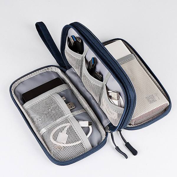 Wire Bag Travel Bärbar lagring Datakabel Organizer hörlurar Navy blue L