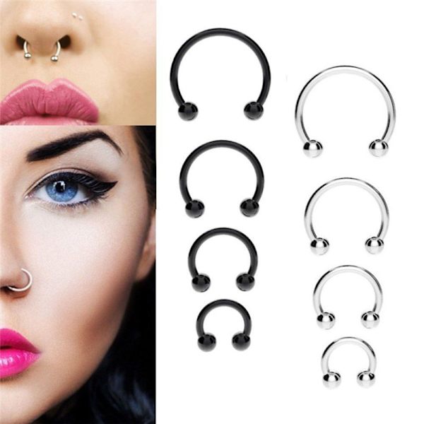 10 STK Rustfritt stål Horseshoe Bar Lip Nese Septum Øre Ring Silver 8mm