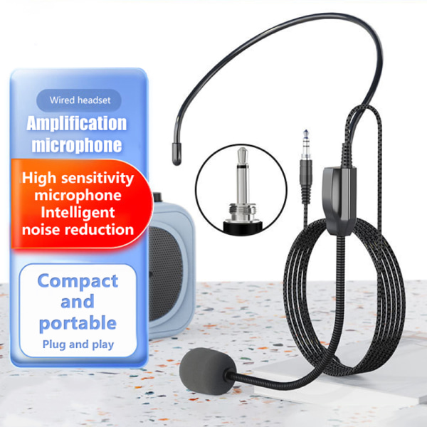 3,5 MM tråd med hodebåren kablet mikrofon Headset stemmeforsterker