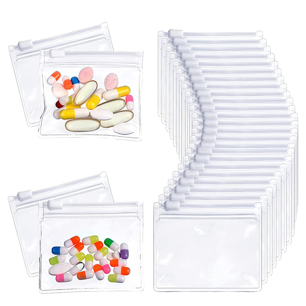 5 stk pilleposeposer med glidelås, gjenbrukbare, gjennomsiktige pilleposer 5PCS