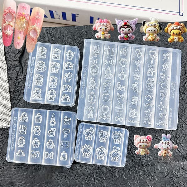 3D Silikon Nail Art Form Tecknad Hello Kitty Björn Reliefsnideri 6