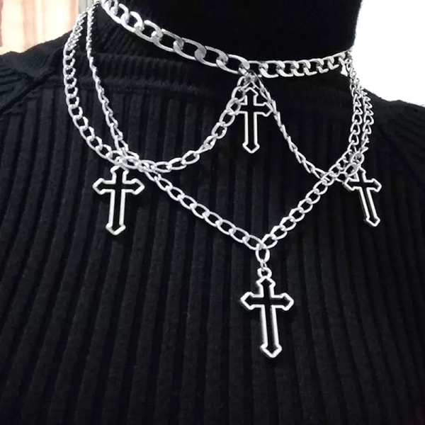 Gootti Hollow Cross Choker -kaulakoru naisten goottilainen kerroksinen paksu P A