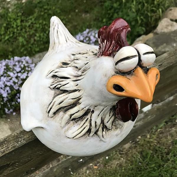 Big Eye Chicken Garden Skulptur Kyckling Lawn staket dekorera A