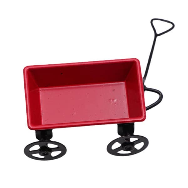 Metall Röd Liten Pulling Cart 1:12 Mini e Dollhouse Toy Presents Eller