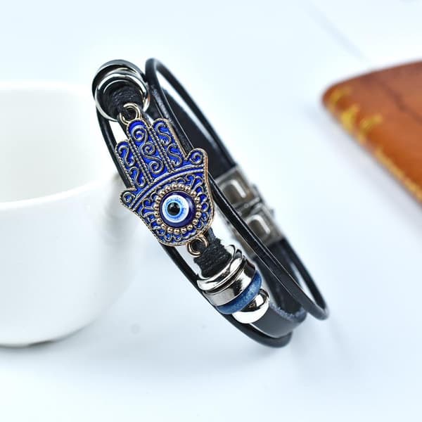 Mode Palm Devil's Eye Läderarmband För Kvinnor Män Smycken A2