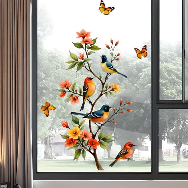Puun oksa lintu perhonen tarra ikkunatarra perhosdecal Multicolor