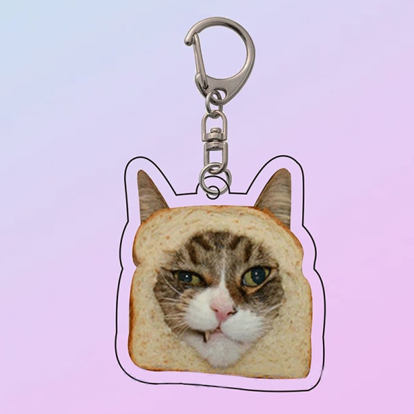 Creative e Toast Cat akryl nyckelring Rolig Kawaii djur Penda A