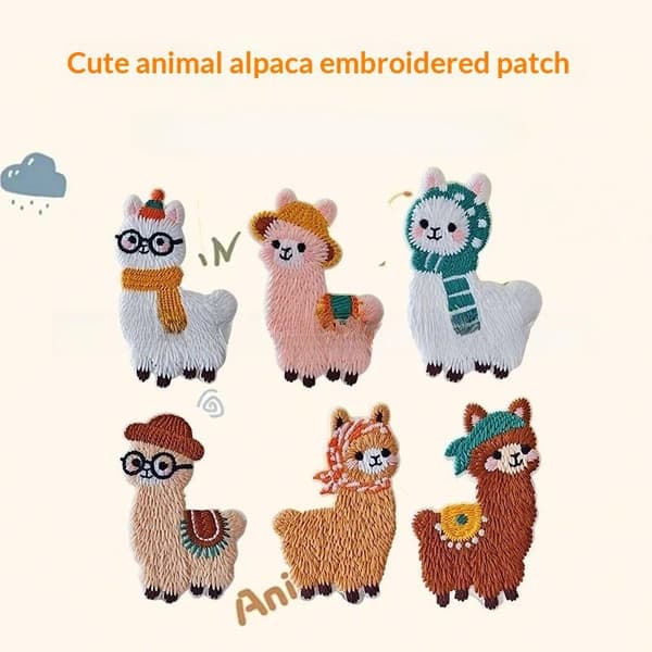 6 stk. håndklædebroderi-patch tegneserie lama broderi-patch til 6pcs
