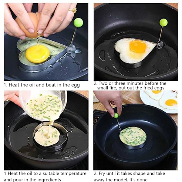 Rustfrit stål 5 stk. Stegeæg Pandekage Omelet Form Stegeæg Silver