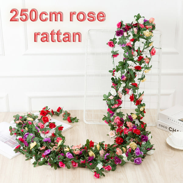 250Cm Rose kunstige blomster Smukke krans bryllup Hjem Ro K