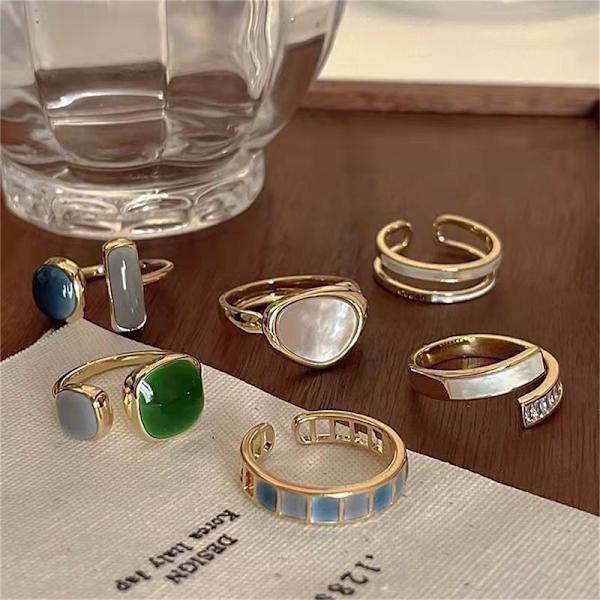 Retro romantisk matchende drop glasur guldfarve åbne ringe til kvinder E