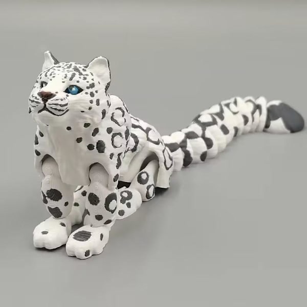 3D-printad snöleopardmodell, simulerad, rörlig A4