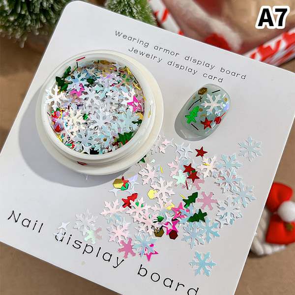 Juldekorationsspetsar Snöflingor Naglar Paljetter Nagelkonst Glitter A16