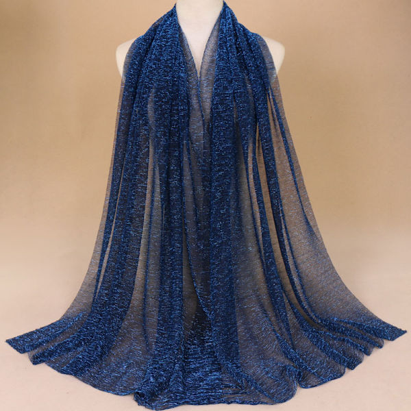 Glitter Skjerf Kvinner Muslim Shimmer Hijab Crinkle Shiny Shawl Is Navy blue