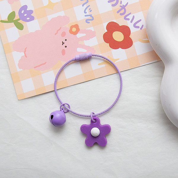 Candy Color Flower Key Chain Wire Rope Pendant With Bell Car Ke Purple