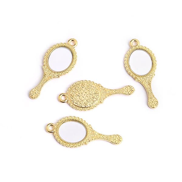 10 stk Vintage Legering Mini Speil Charms Med Antikk Gravert De A2