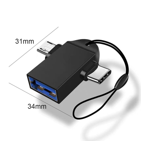 Alumiiniseos 3 in 1 Android OTG -sovitin Matkapuhelinsovitin A1