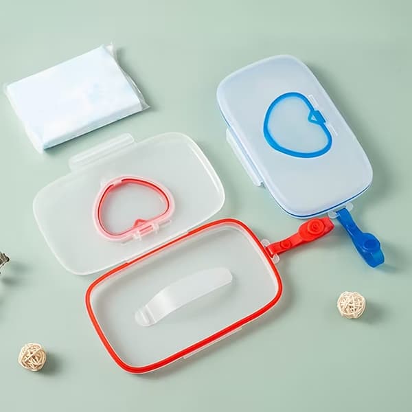 Bærbar hjerteformet opbevaringsboks til vådservietter og masker med trykknap A4
