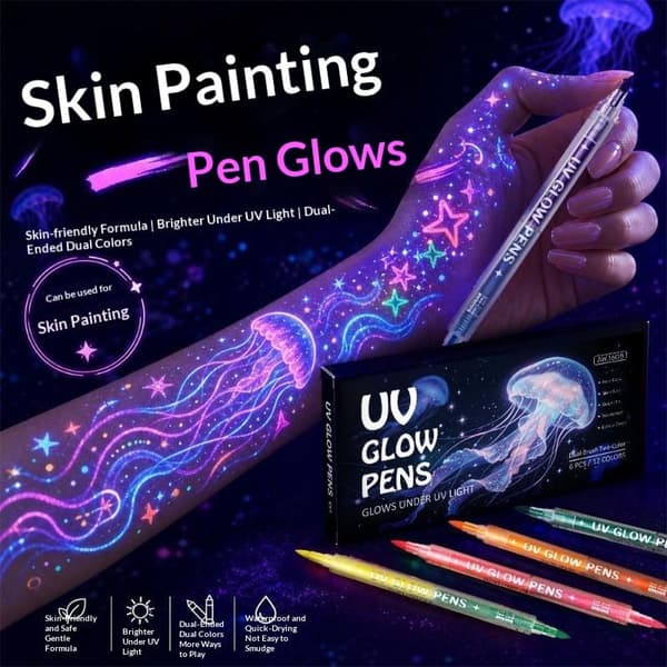 12/18 farger Dual Tip UV Glow Body Paint Marker Penn Vaskbar Fl A2