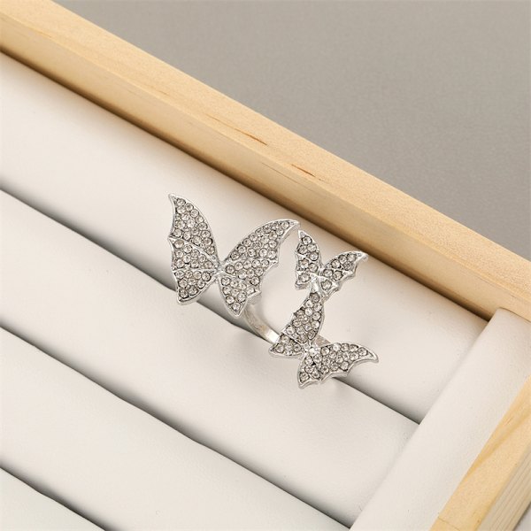 Rhinestones Crystal Sparkling Butterfly Åpen Ring Justerbar Vi