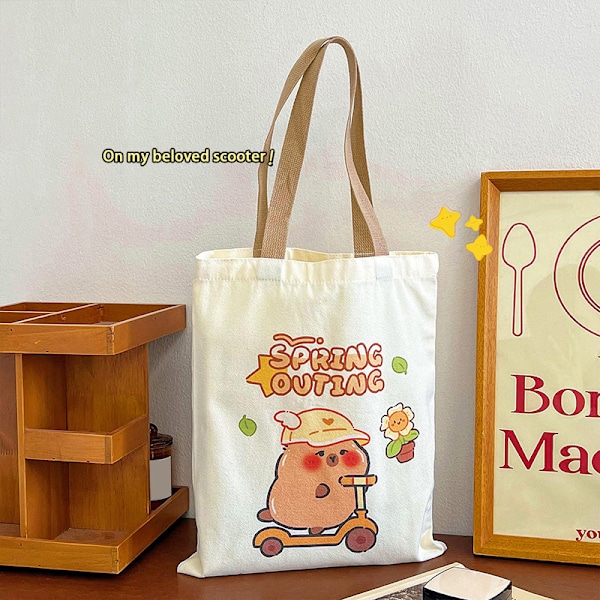 e Kapibala Canvas Bag Capybara Large Capacity Shopping Bag Shou A2
