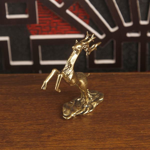 Retro Messing Springende Sika Hjort Lille Statue Skrivebordsornament Dyr Copper