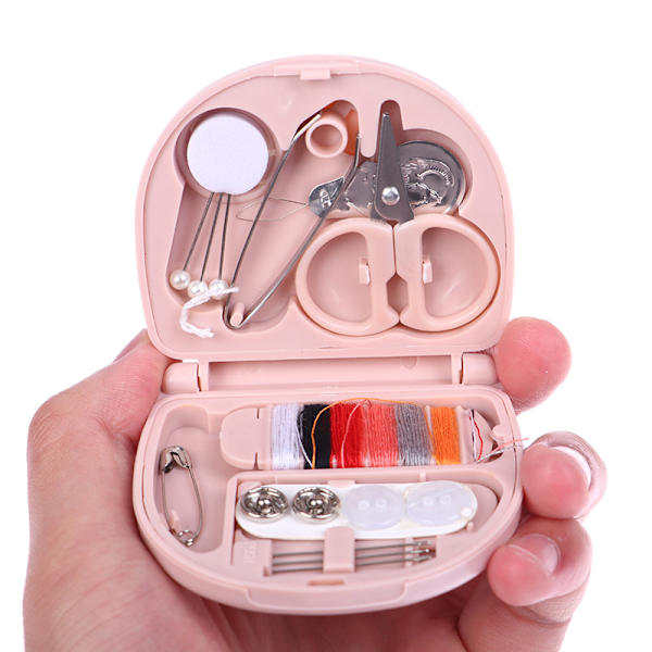 Bærbar sysett Mini syboks  Fingerbøll Knapper Pin Hjem S Light pink