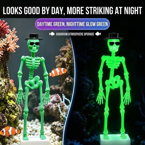 3D-printad dansande skelett akvariebubblare med hatt och solglasögon A2