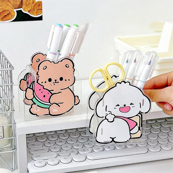 Creative Cartoon Acryl Pen Container Desktop smykker Organiser A3