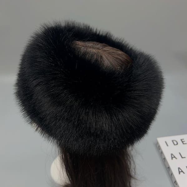 Mode Fluffy Pels Dame Vinterhue Varm Ørebeskyttelse Sne Black