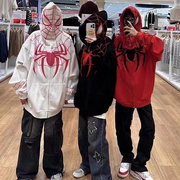 Spider Hoodie Dam Zip Up Casual Streetwear Retro Oversized Sw White M