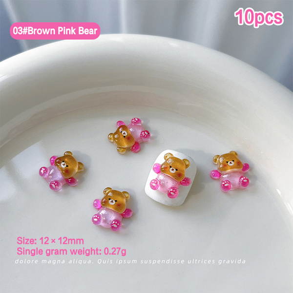 10 ST Tecknad stereoskopisk björn Nagelmålning Dekoration Access Pink yellow