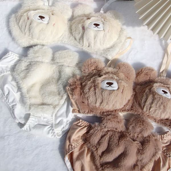 1Set e Damunderkläder Plyschbjörn Ingen stålring Push Up BH & White bra 70AB