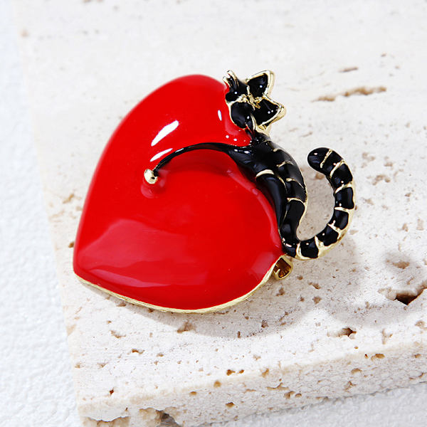 Mode Love Heart Lazy Cat Emalj Brosch Pin For Women Lapel J
