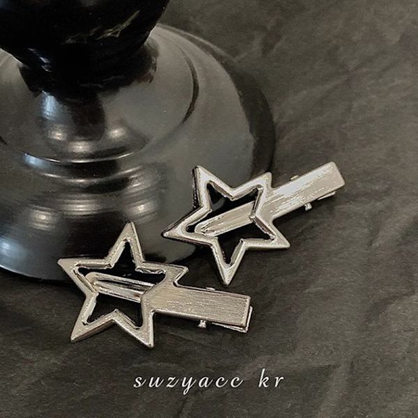 2 stk hul metal stjerne pentagram hår klip til kvinder punk sød Silver
