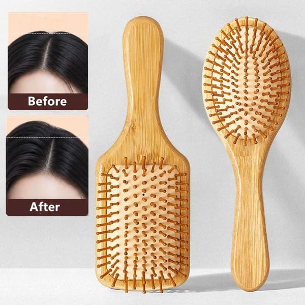 Naturlig bambu paddelkam luftkudde kam hårbottenmassage anti- A4