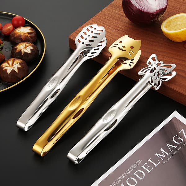 Serveringstang i rustfritt stål for grill og brød, med kattedesign Gold Cat