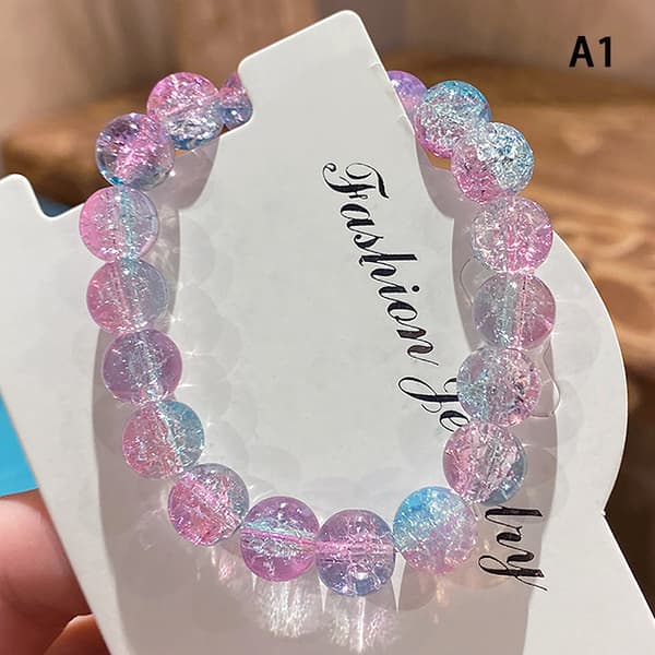 Kvinners Cracked Quartz Crystal Beaded Runde Glassperler Stretch A8