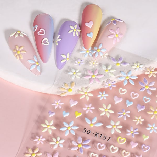 e 3D Flower Nail Art Stickers Candy Color Floral Heart Manicure A2