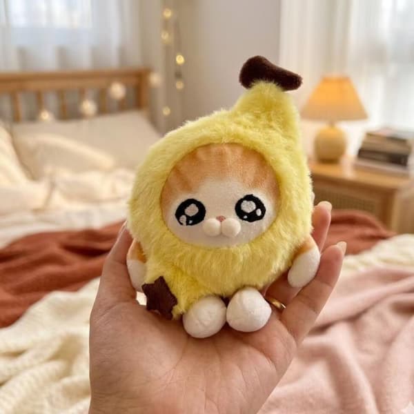 e Fluffy plysjnøkkelringer Banankatt Grønne romvesendesign Myk til A2