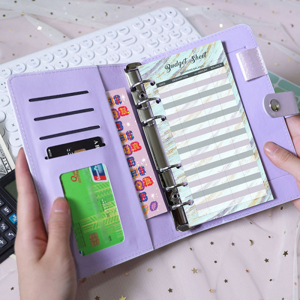 A6 Binder Blød Læder Binder Budget Planner Kontantkonvolut Purple