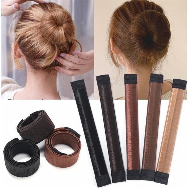 Ball Head Hair Curler DIY Tool Bun Maker Bauble Head Snap Ring Dark brown